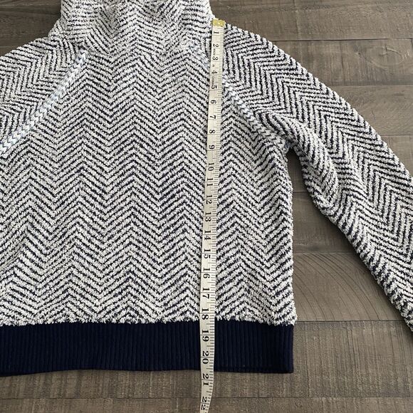 Anthropologie Saturday Sunday Fuzzy Pullover XXS Navy Blue White Chevron - Picture 12 of 15